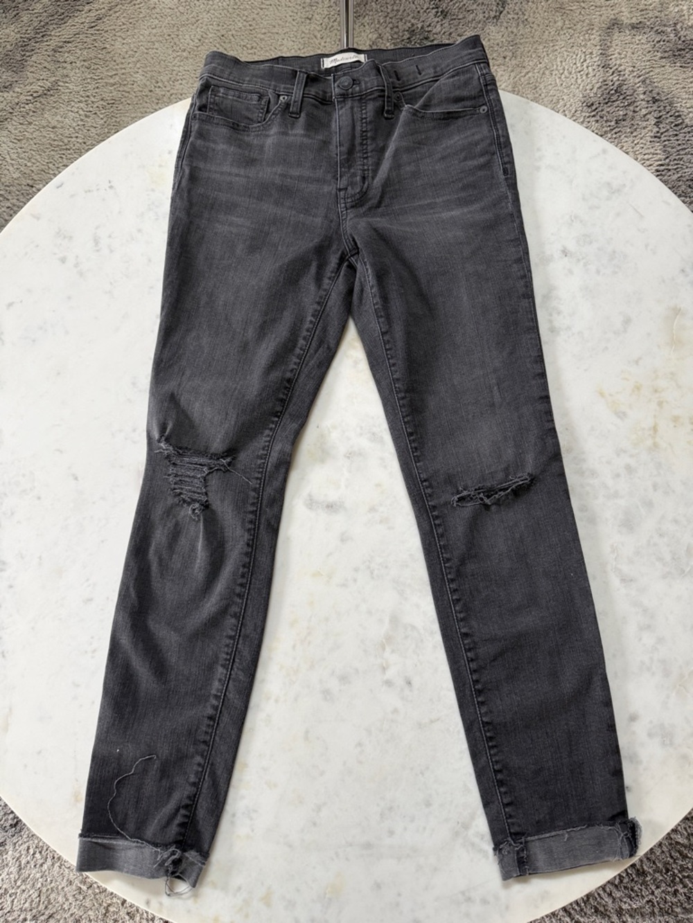 Madewell Black Distressed Ankle Crop Jeans